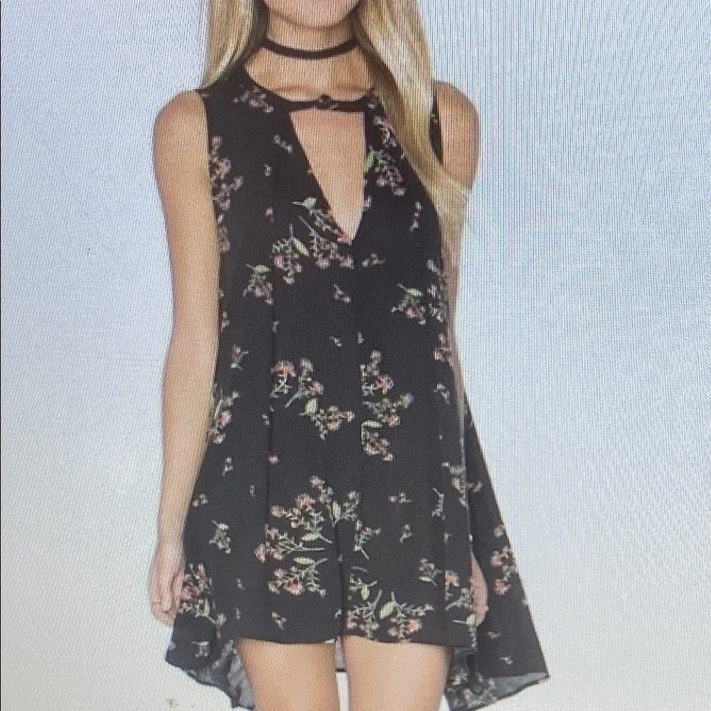 Free People Snap Out Of It Black Floral Swing Mini Dress | Size Small | Boho